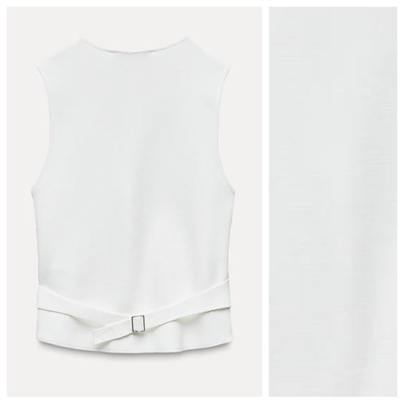 NWT. Zara White Viscose Blend Sleeveless V-neck Vest Top with Back Strap Size XL - Picture 3 of 9